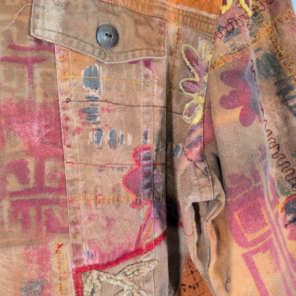 VTG Patchwork Jacket L Boho Embroidered Applique Art To Wear - Picture 2 of 8